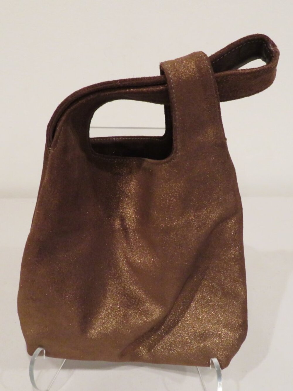 Kale Brown Suede Japanese Style Knot Wristlet Bag - Picture 4 of 12